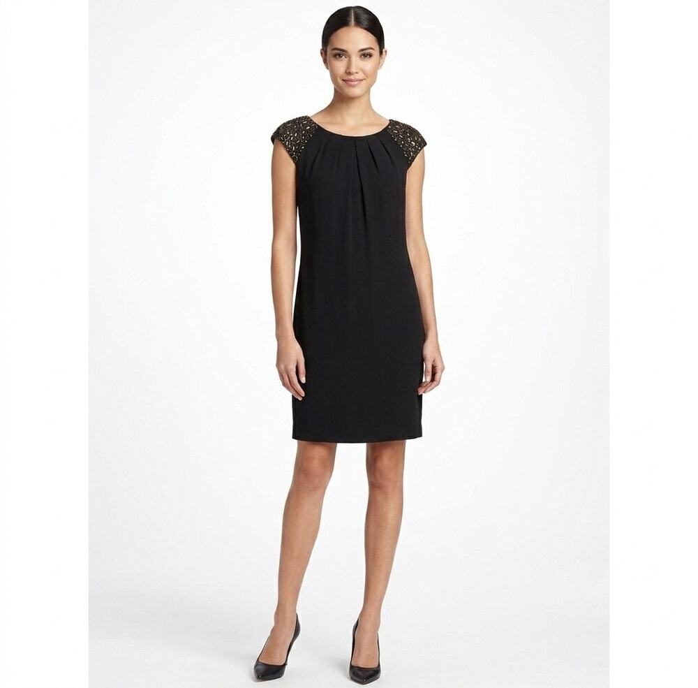 Worth Classic Embellished Sleeveless Shift Dress Black Size 4
